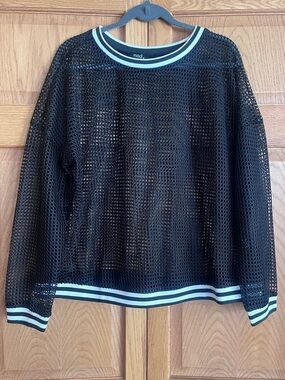 Black Open Mesh Pullover with White Trim